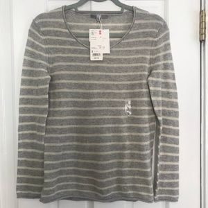 Classic Grey & white striped cashmere sweater